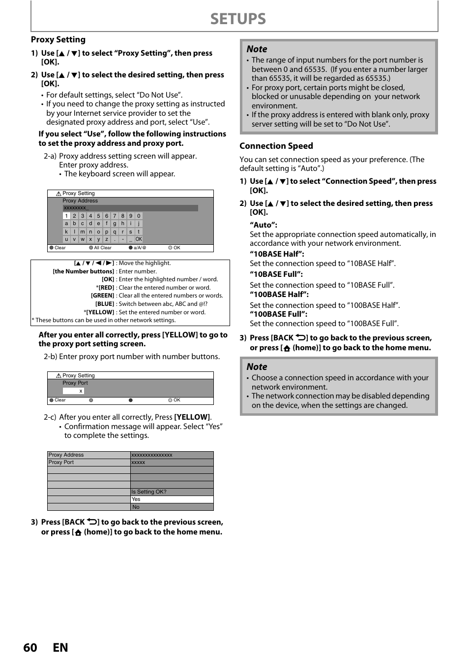 Setups, Proxy setting, Connection speed | Philips BDP5010 User Manual | Page 60 / 74