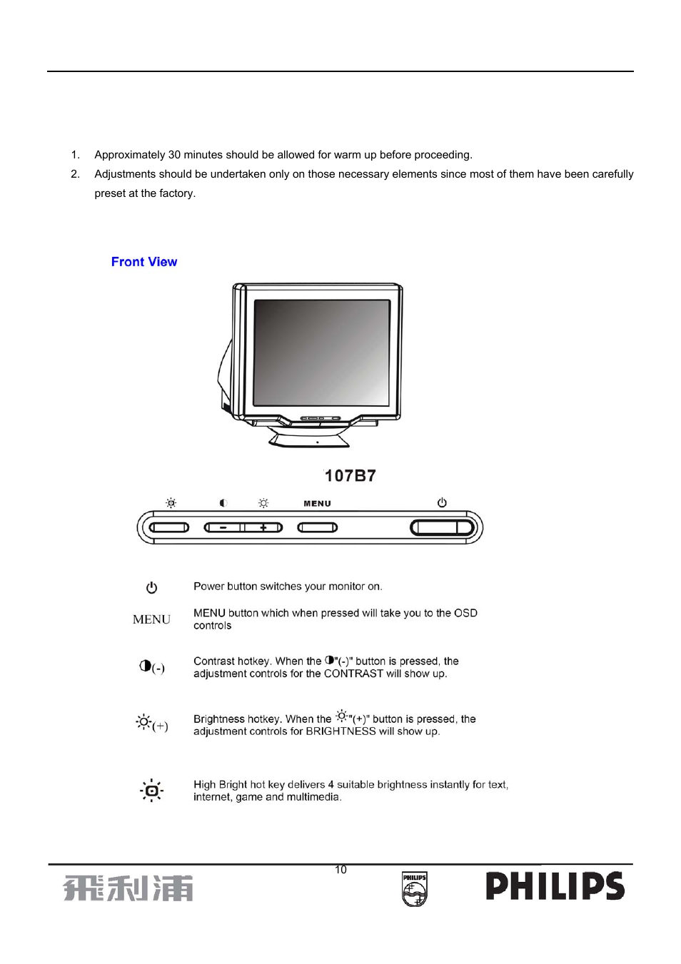 Adjustment | Philips 107B7 User Manual | Page 10 / 80