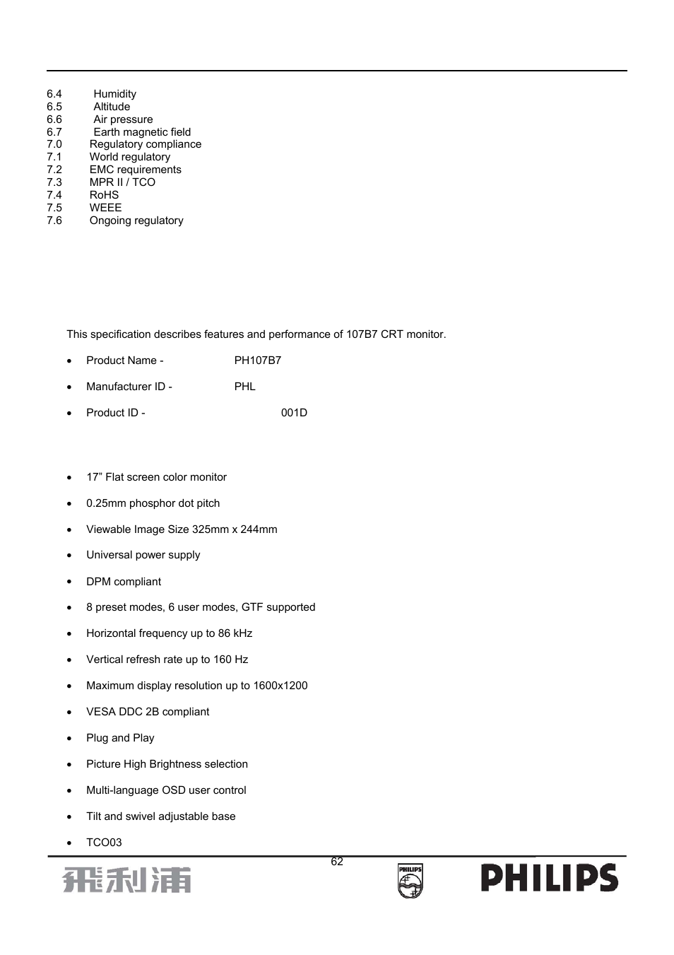 Philips 107B7 User Manual | Page 62 / 80