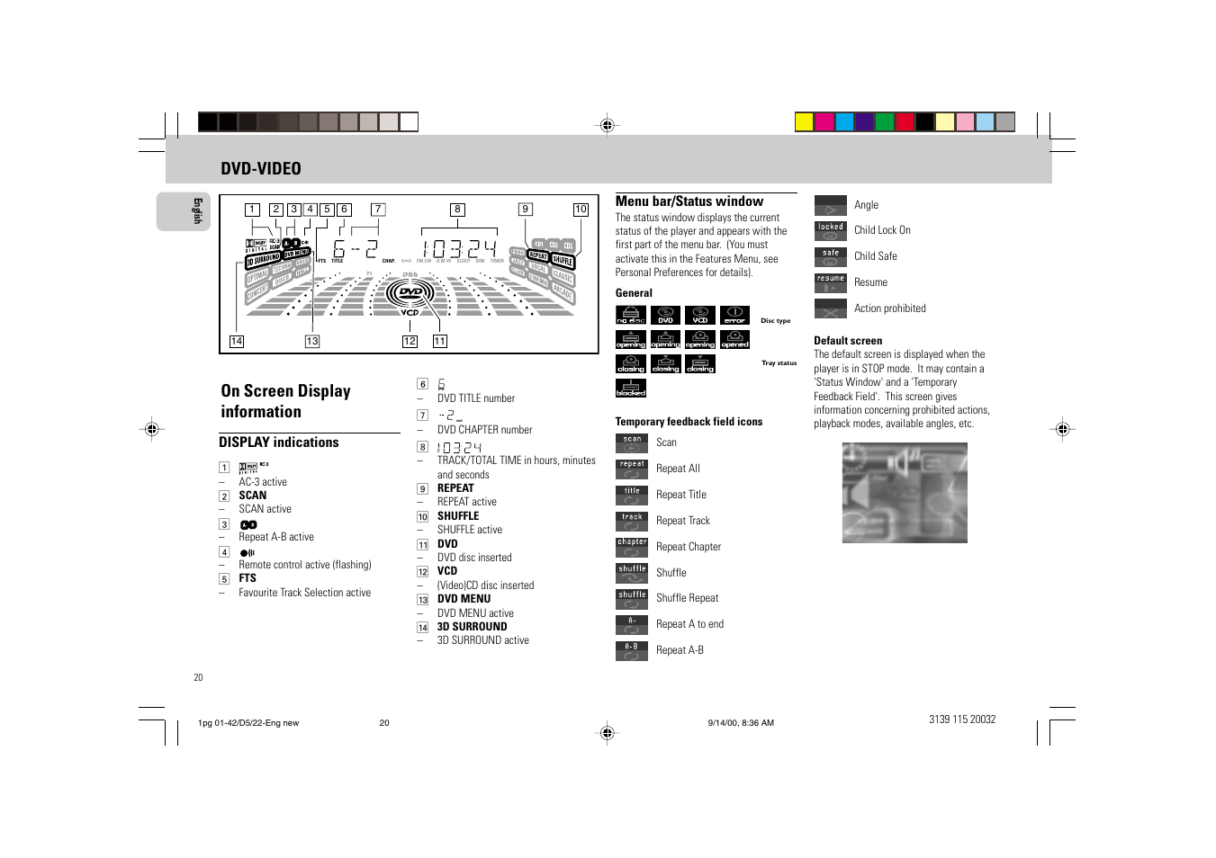 On screen display information, Dvd-video | Philips FW D5 User Manual | Page 20 / 42