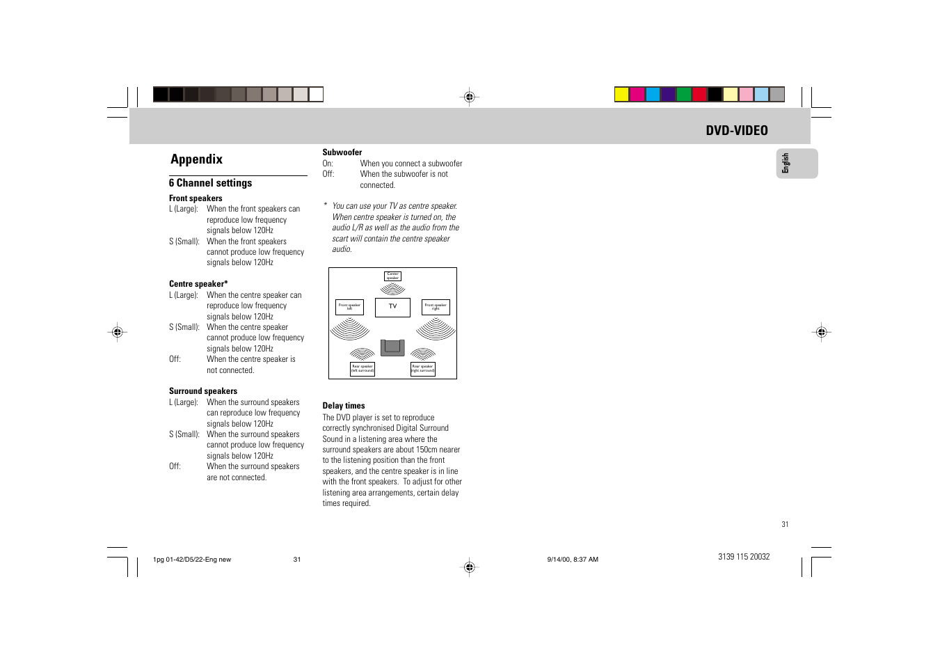 Appendix, Dvd-video, 6 channel settings | Philips FW D5 User Manual | Page 31 / 42