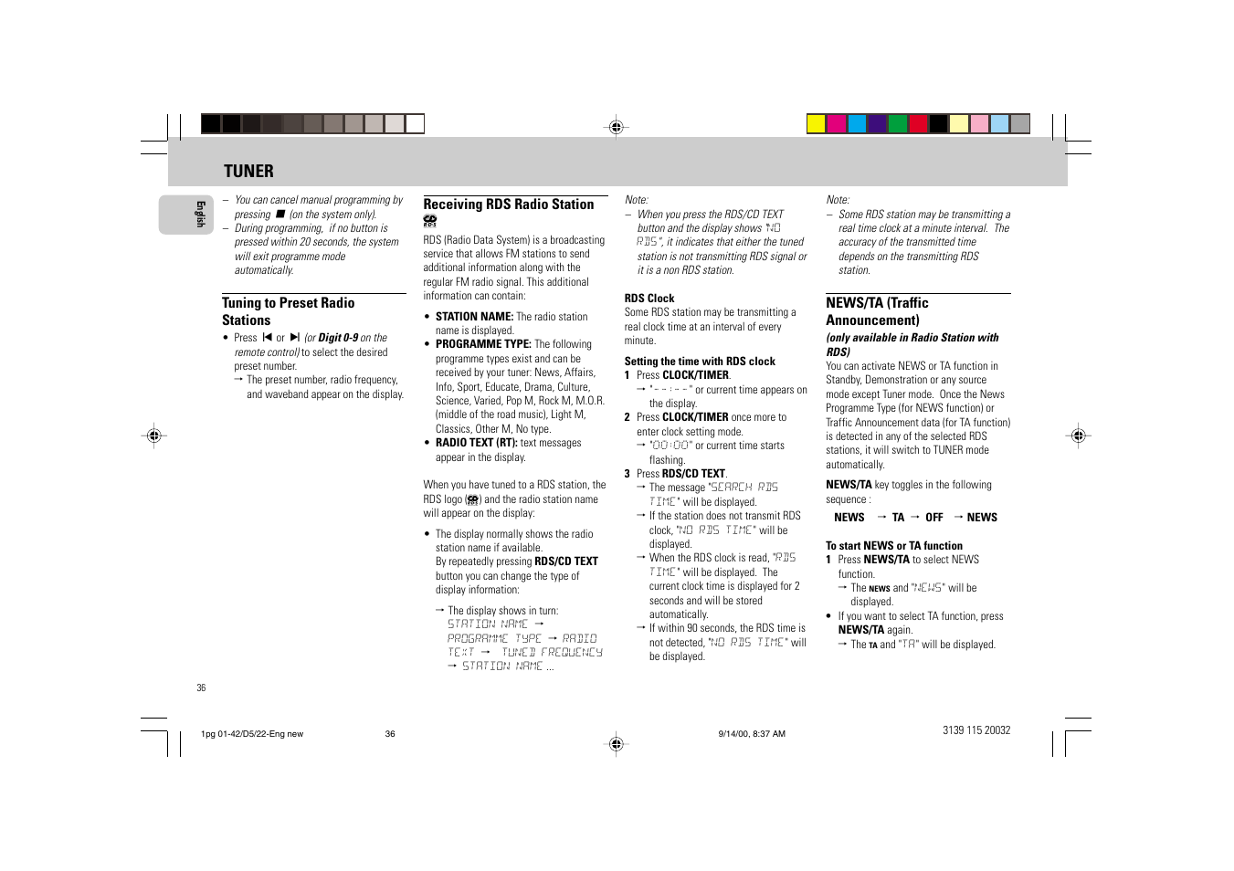 Tuner | Philips FW D5 User Manual | Page 36 / 42