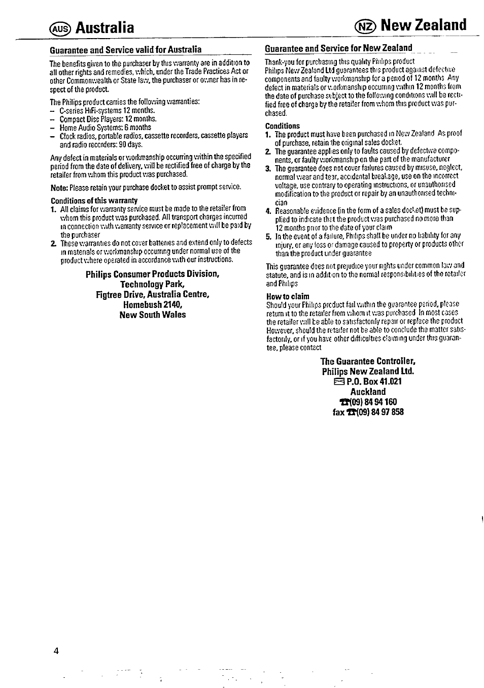Australia new zealand | Philips AQ 4420 User Manual | Page 4 / 11