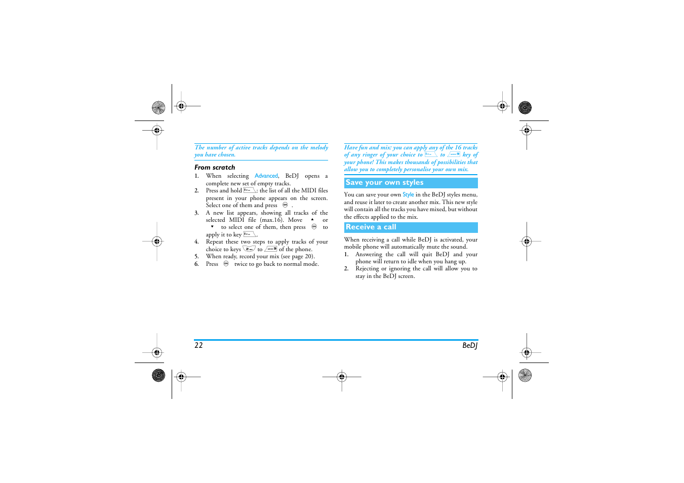 Save your own styles, Receive a call | Philips 1800 User Manual | Page 30 / 87