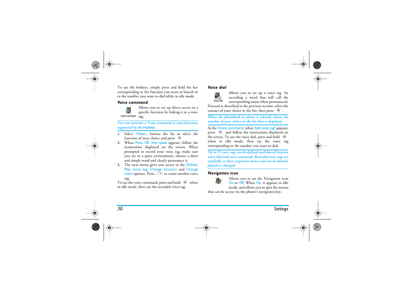 Voice command, Voice dial, Navigation icon | Voice dial / navigation icon | Philips 1800 User Manual | Page 38 / 87