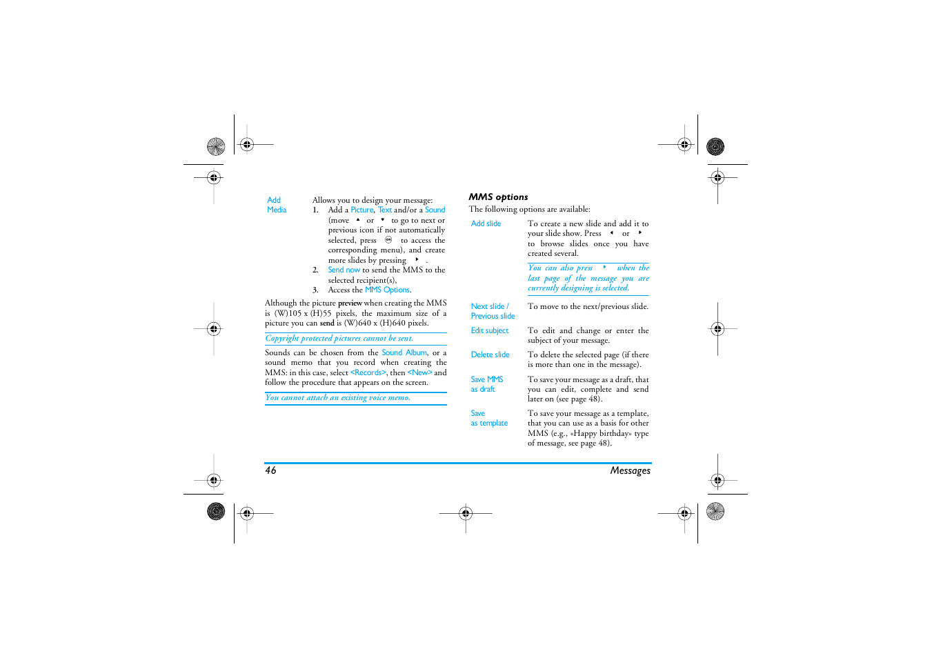 Mms options | Philips 1800 User Manual | Page 54 / 87