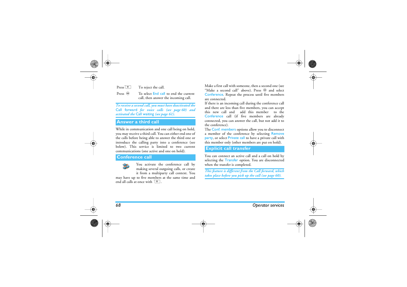 Answer a third call, Conference call, Explicit call transfer | Philips 1800 User Manual | Page 76 / 87