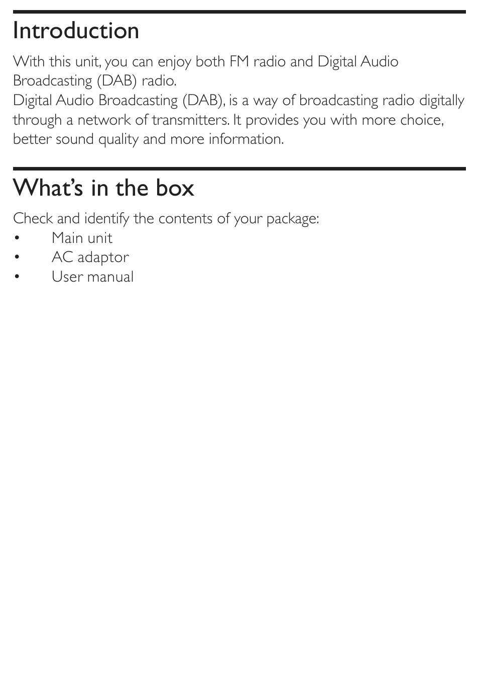 Introduction, What’s in the box | Philips AE4800 User Manual | Page 6 / 21