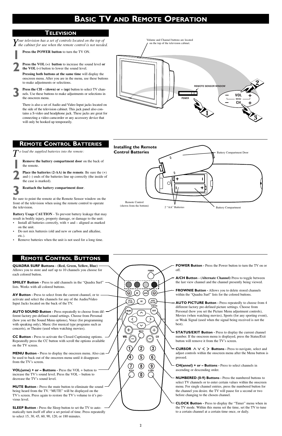 Asic, Emote, Peration | Philips 3121 233 42852 User Manual | Page 2 / 4