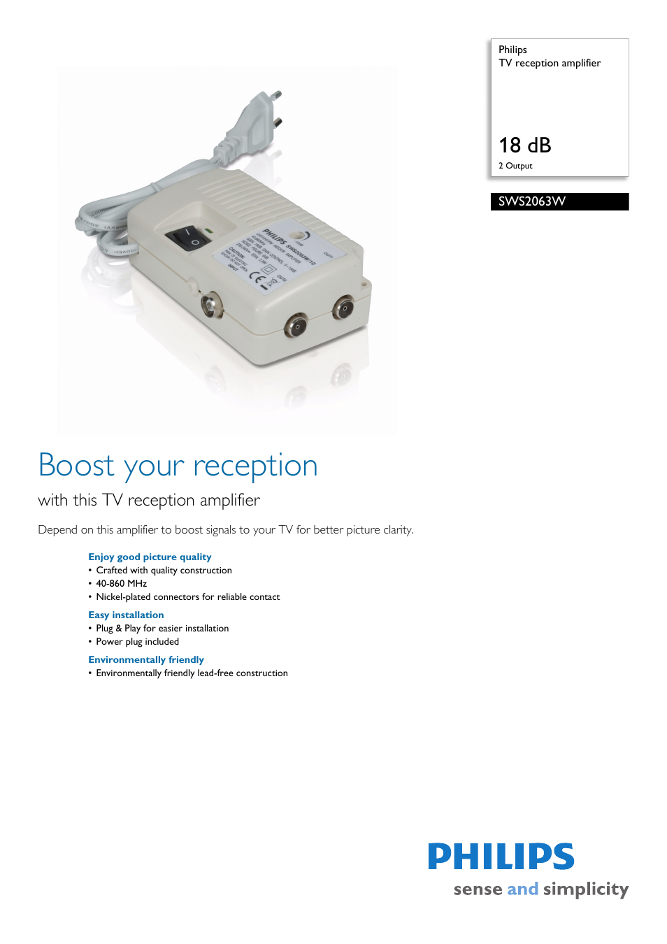 Philips SWS2063W/10 User Manual | 2 pages