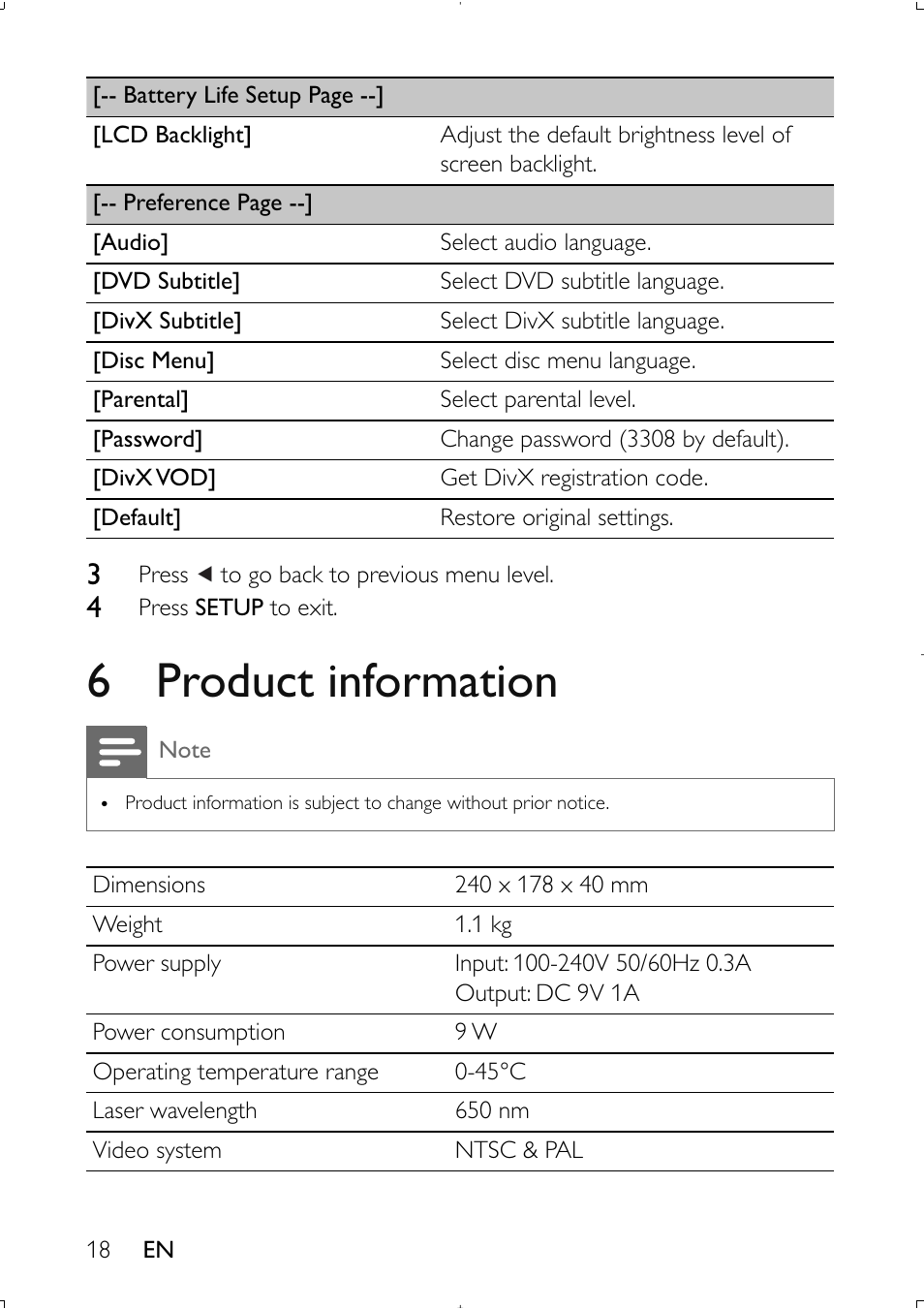 6 product information | Philips PET941D User Manual | Page 17 / 20