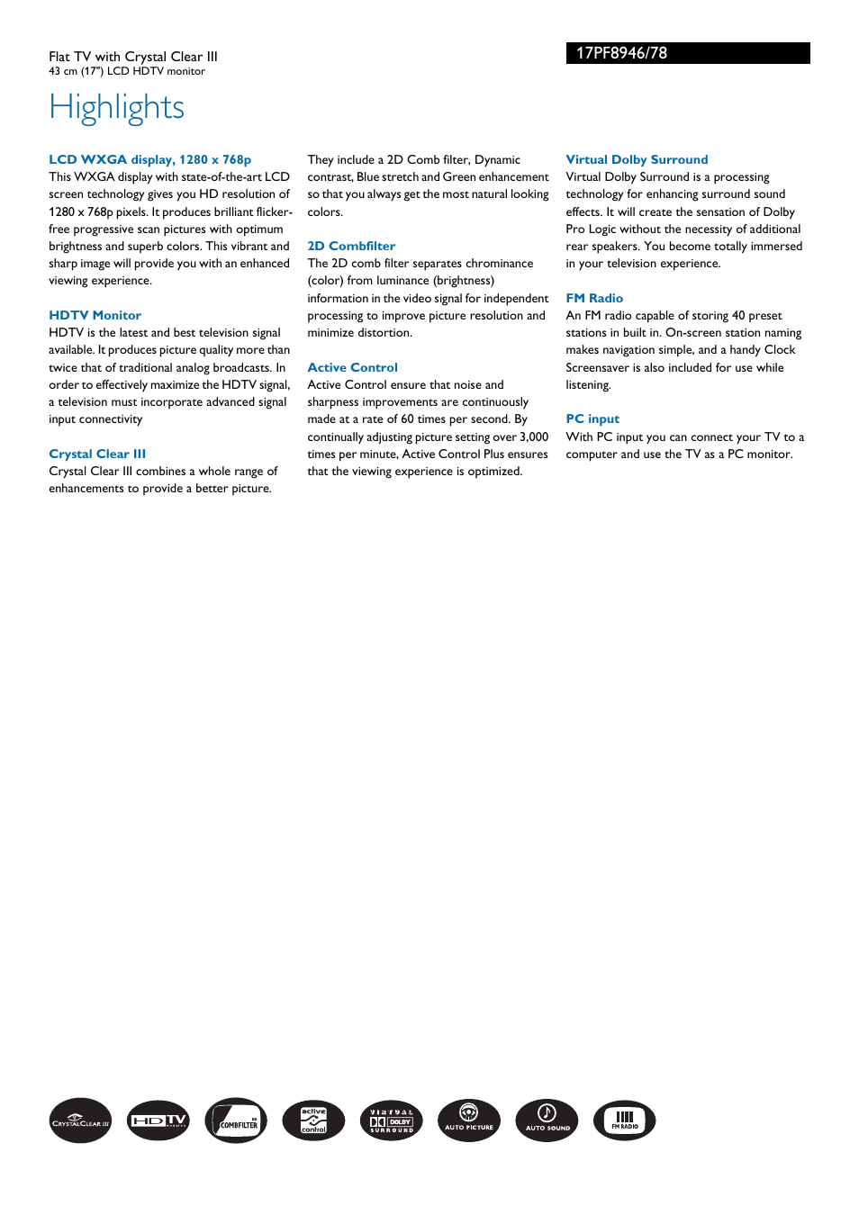 Highlights | Philips 17PF8946 User Manual | Page 2 / 3