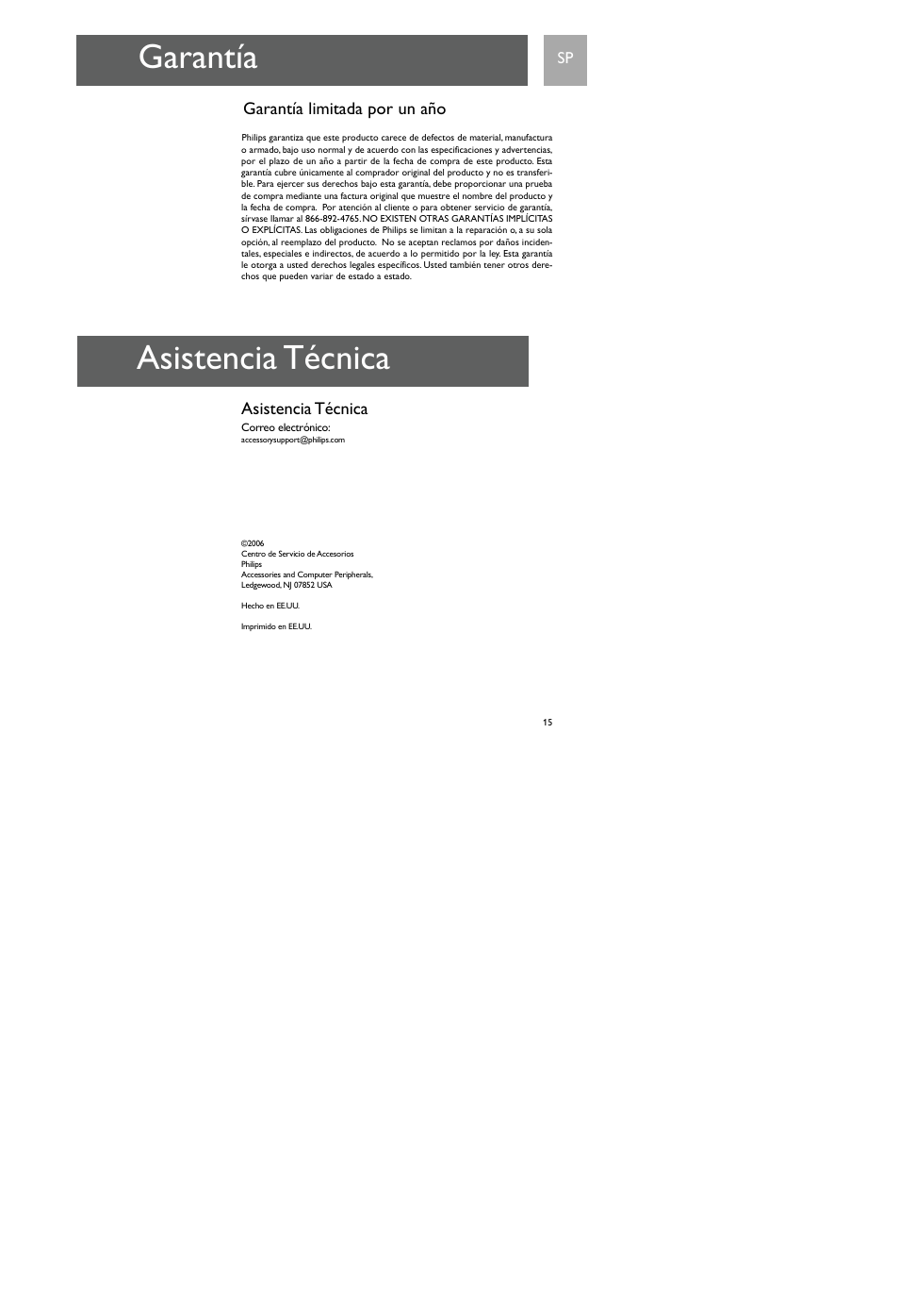 Garantía, Asistencia técnica | Philips SDV9201/17 User Manual | Page 15 / 16