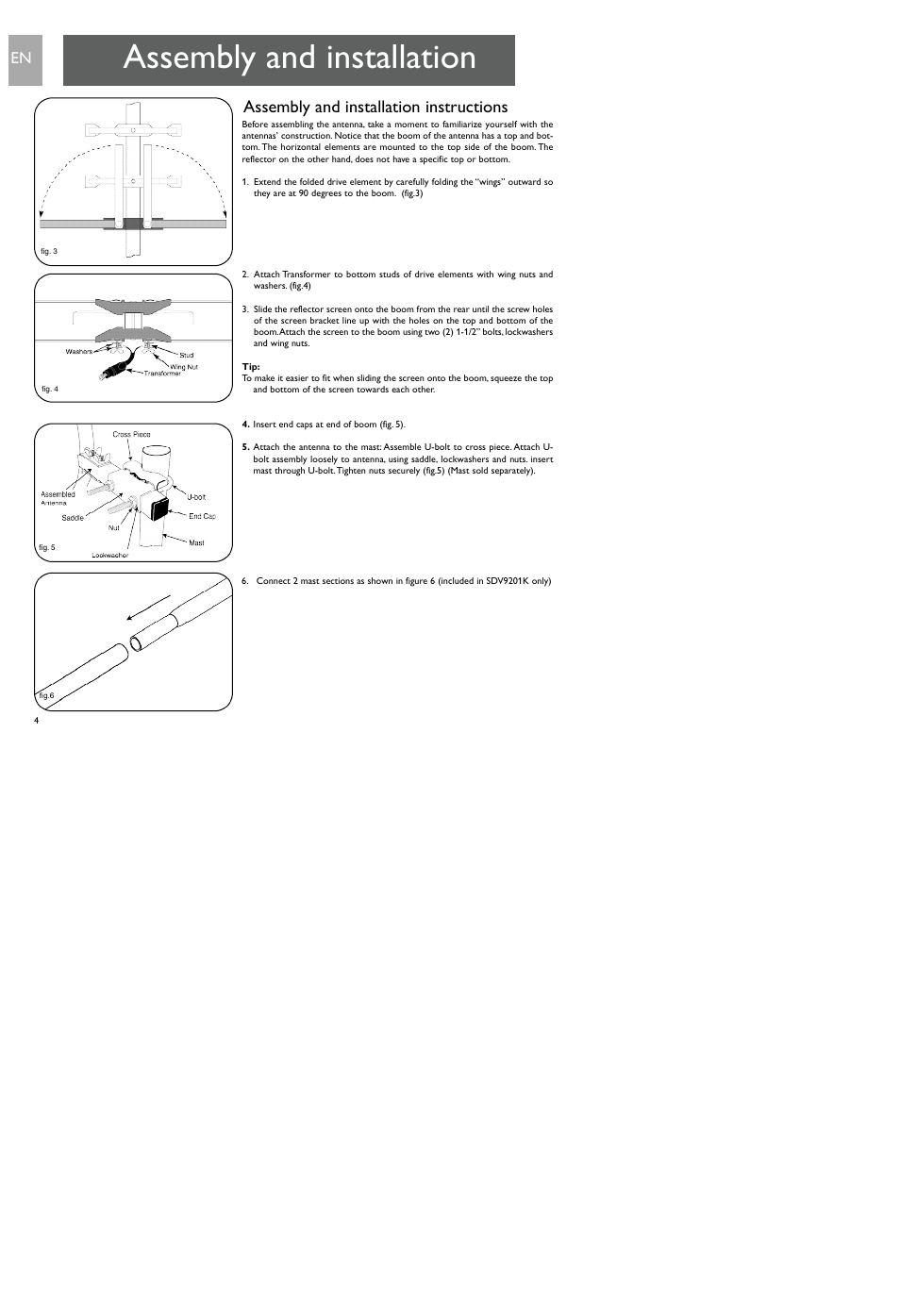 Assembly and installation, Assembly and installation instructions | Philips SDV9201/17 User Manual | Page 4 / 16