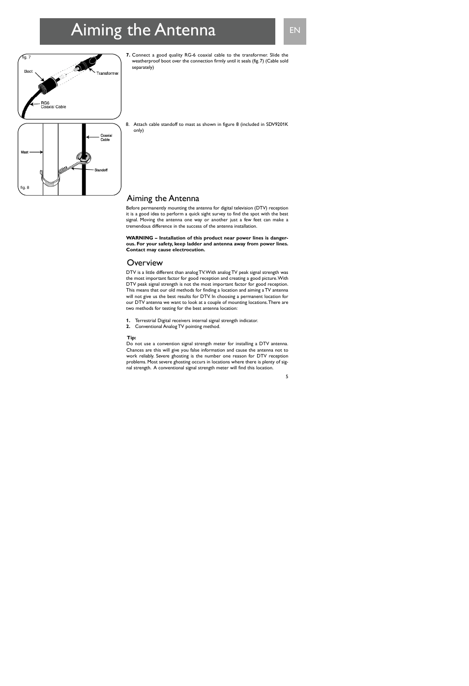 Aiming the antenna, Overview | Philips SDV9201/17 User Manual | Page 5 / 16