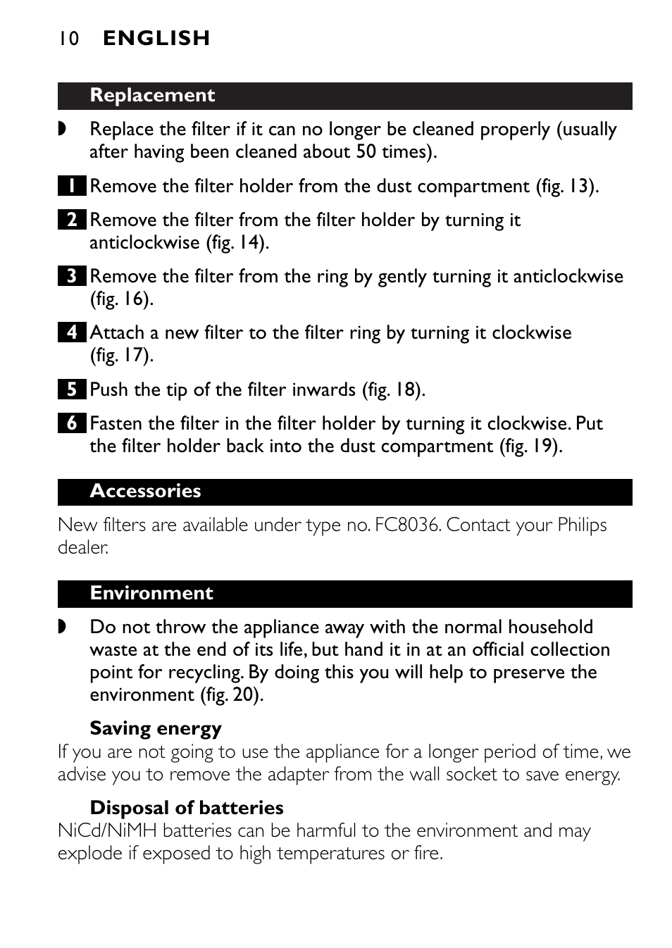 Philips FC6055 User Manual | Page 10 / 124