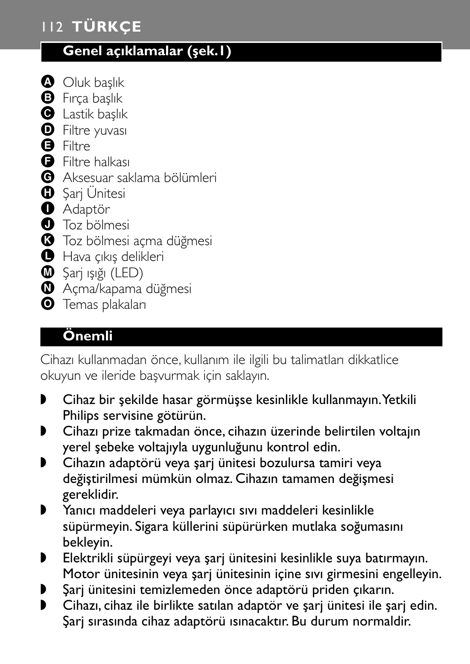 Türkçe | Philips FC6055 User Manual | Page 112 / 124