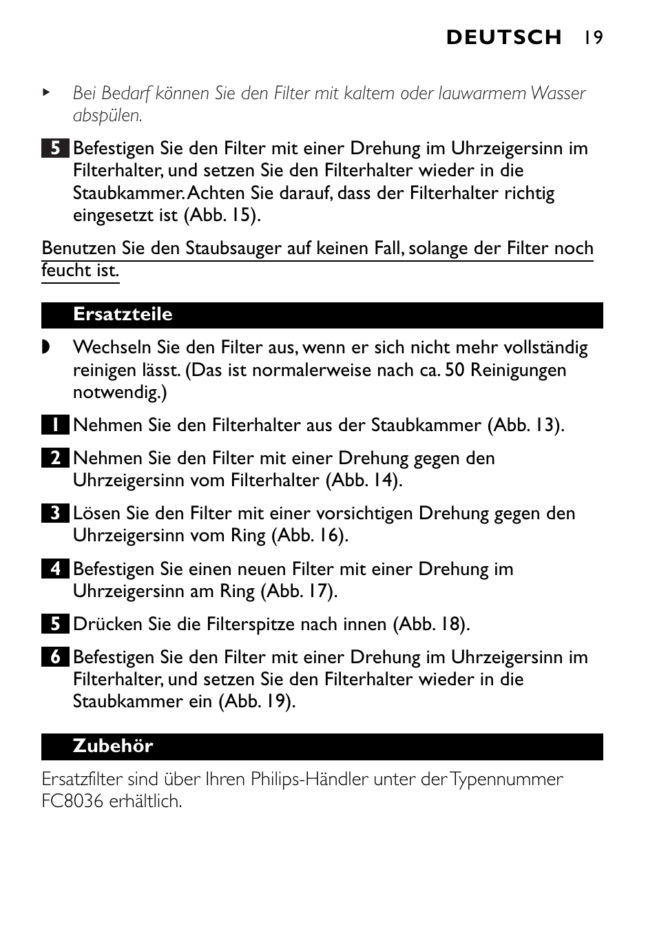 Philips FC6055 User Manual | Page 19 / 124