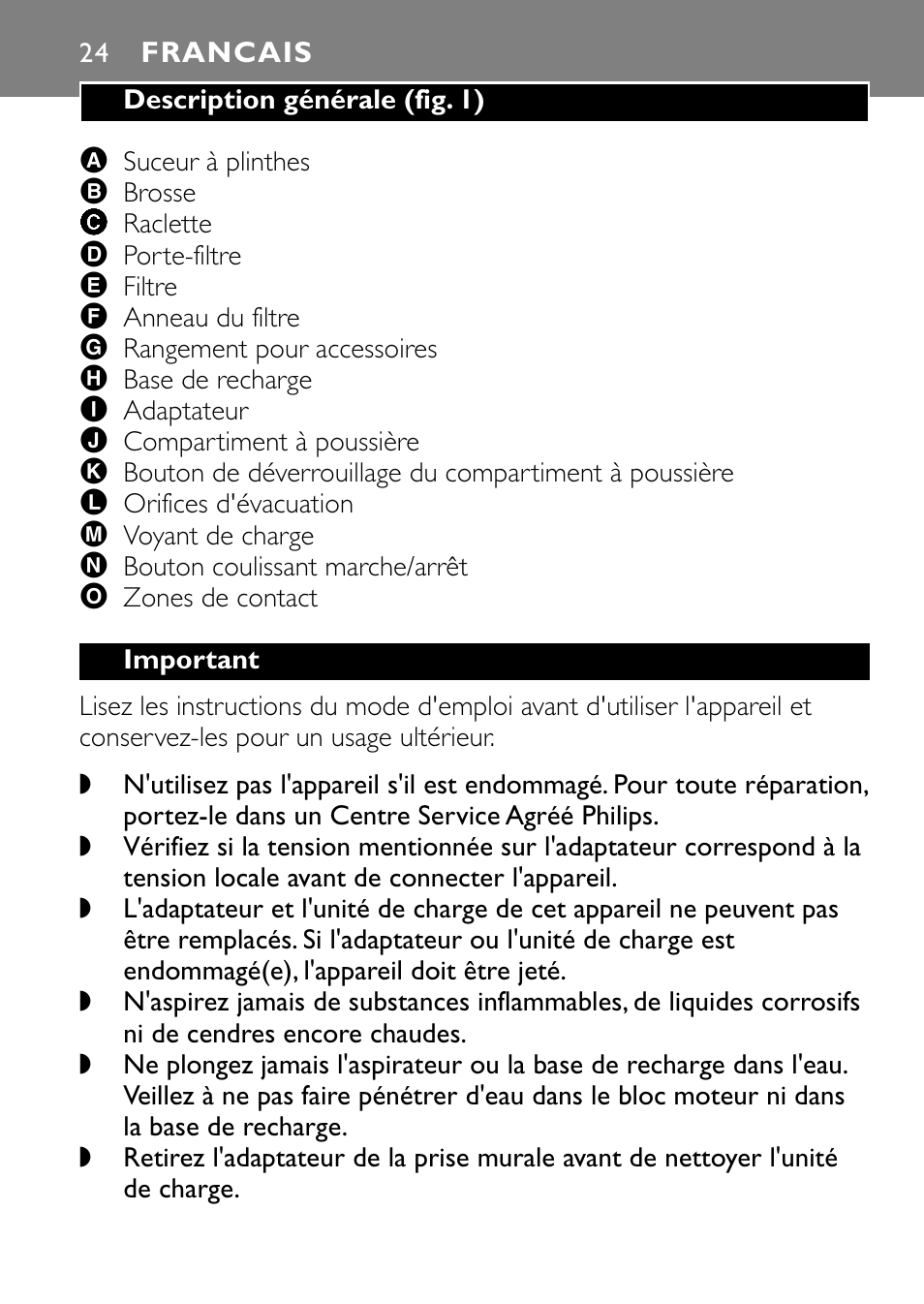 Francais 24 | Philips FC6055 User Manual | Page 24 / 124