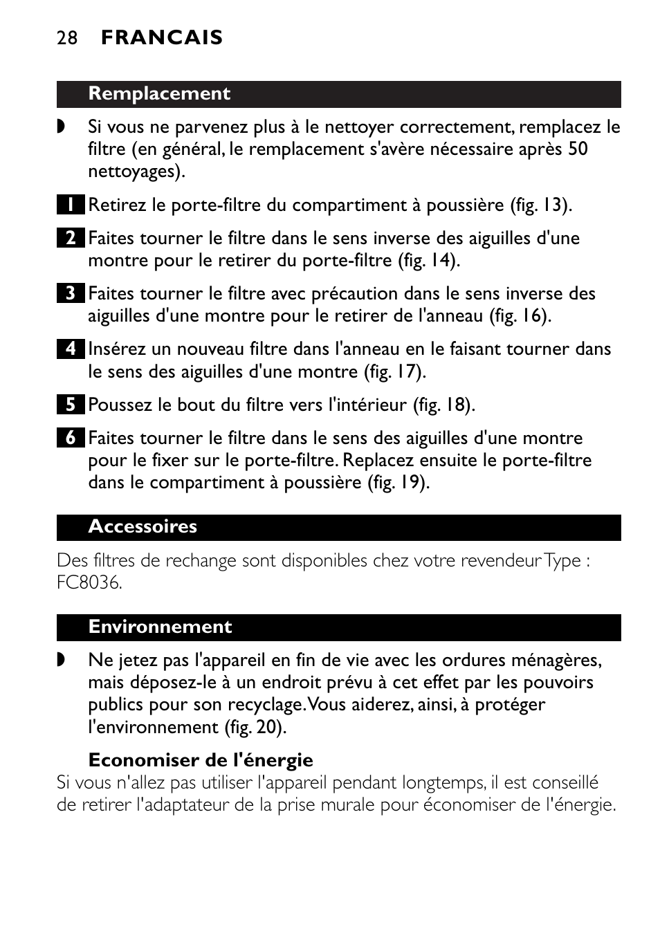 Philips FC6055 User Manual | Page 28 / 124