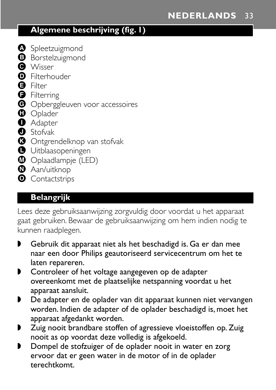 Nederlands 33 | Philips FC6055 User Manual | Page 33 / 124
