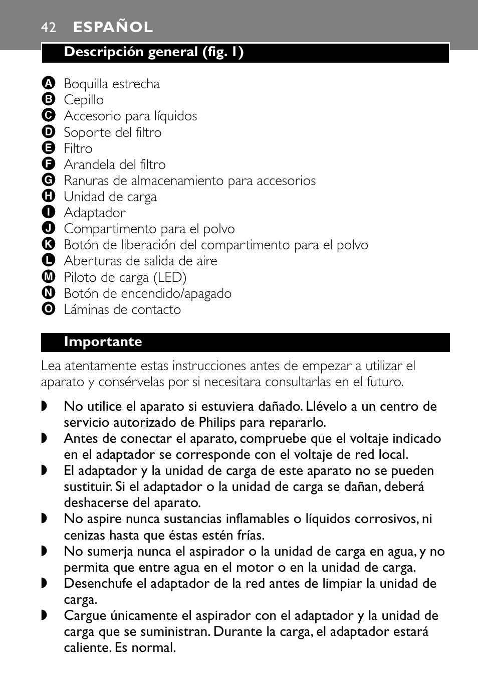 Español 42 | Philips FC6055 User Manual | Page 42 / 124