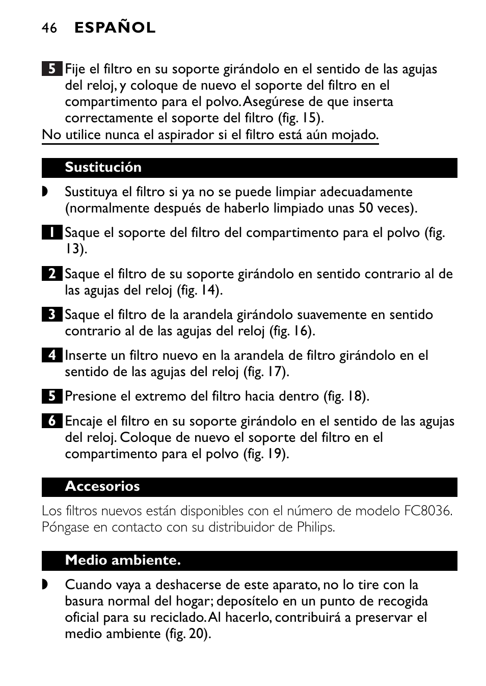 Philips FC6055 User Manual | Page 46 / 124