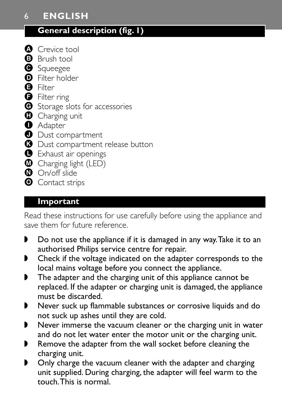 English 6 | Philips FC6055 User Manual | Page 6 / 124