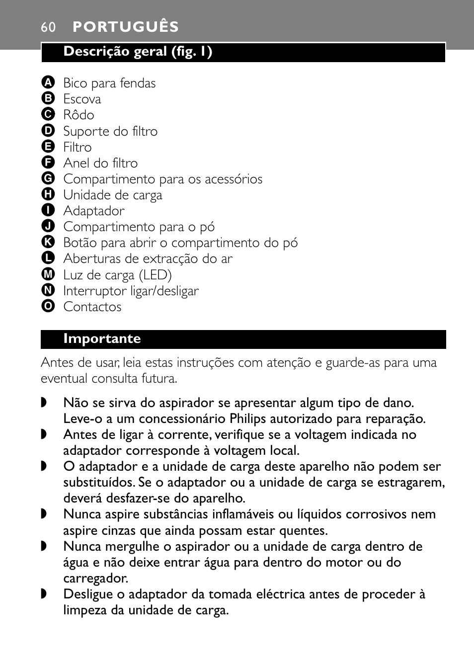 Português 60 | Philips FC6055 User Manual | Page 60 / 124