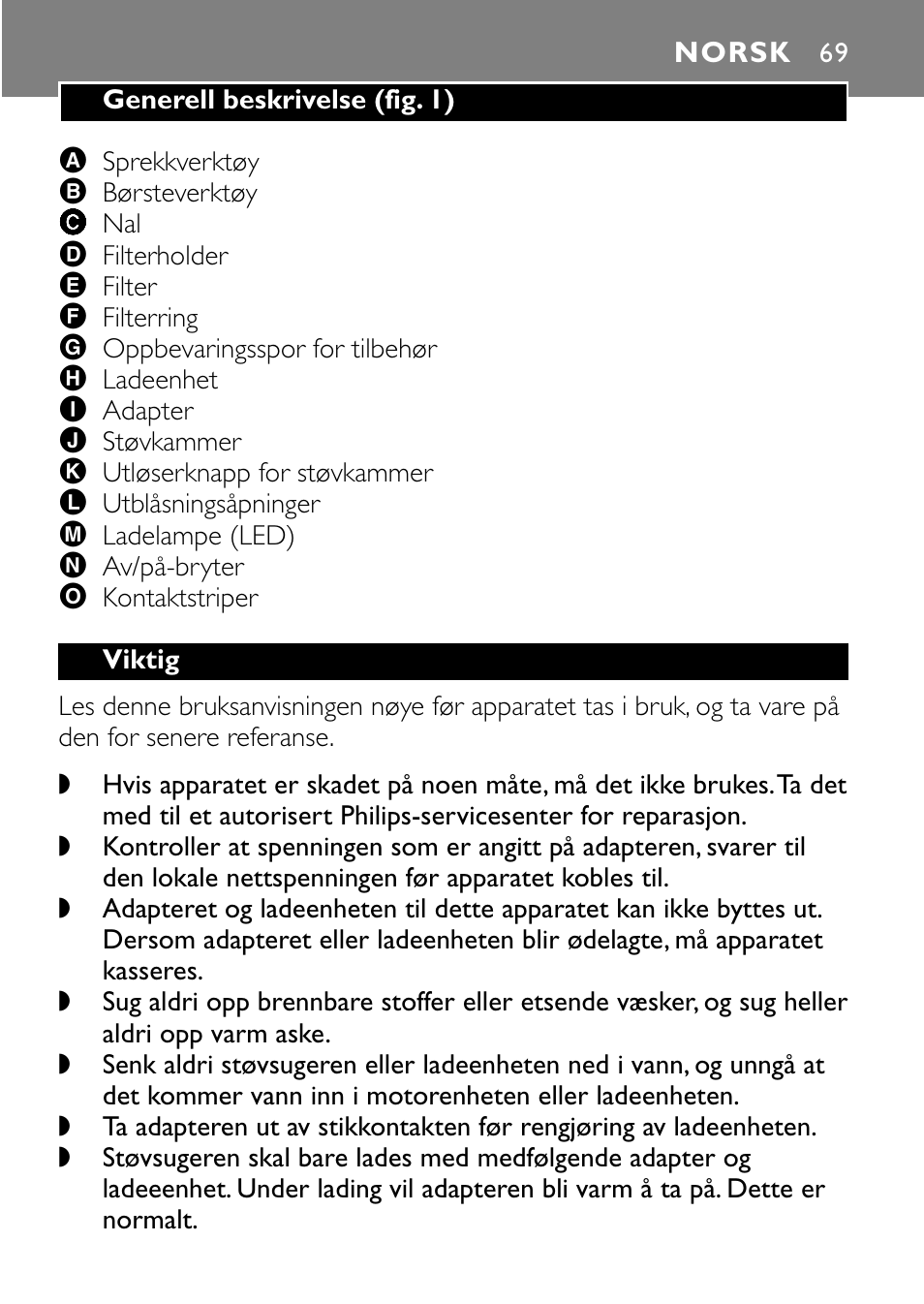 Norsk 69 | Philips FC6055 User Manual | Page 69 / 124