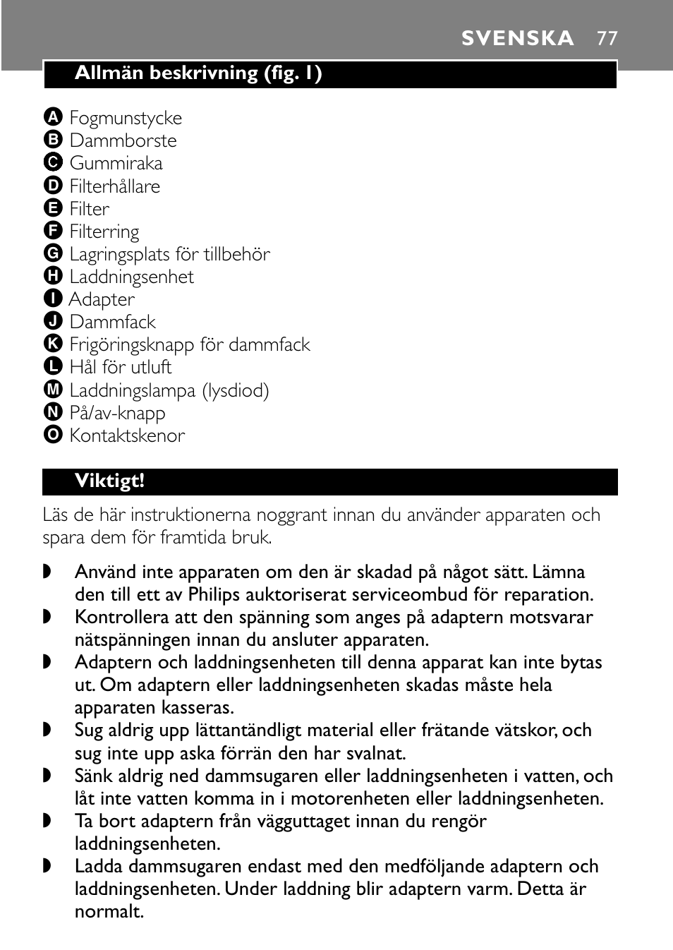 Svenska 77 | Philips FC6055 User Manual | Page 77 / 124