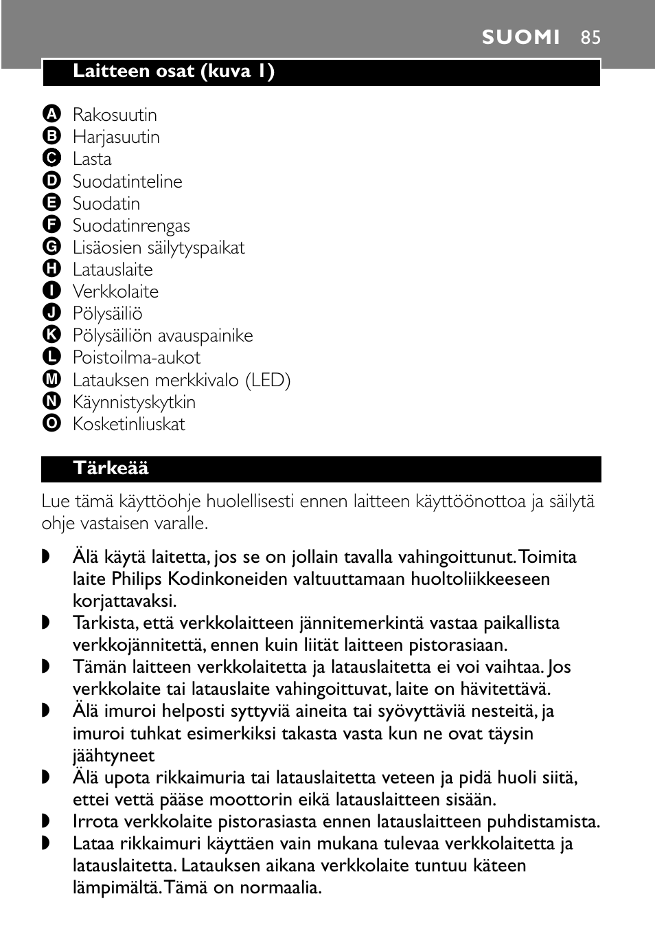 Suomi 85 | Philips FC6055 User Manual | Page 85 / 124