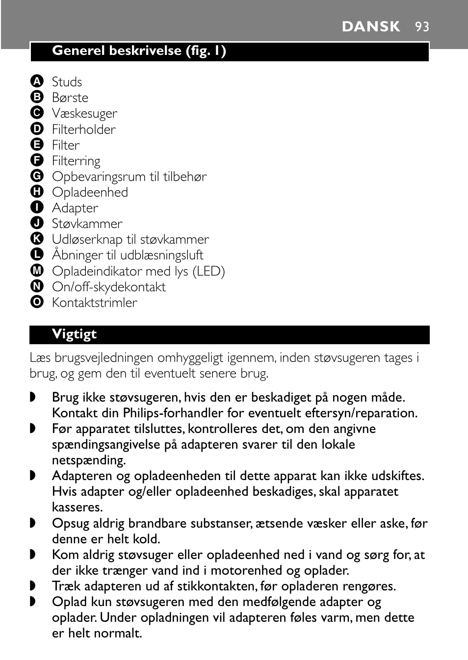 Dansk 93 | Philips FC6055 User Manual | Page 93 / 124