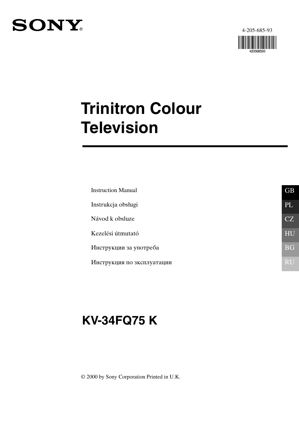 Sony KV-34FQ75K User Manual | 160 pages