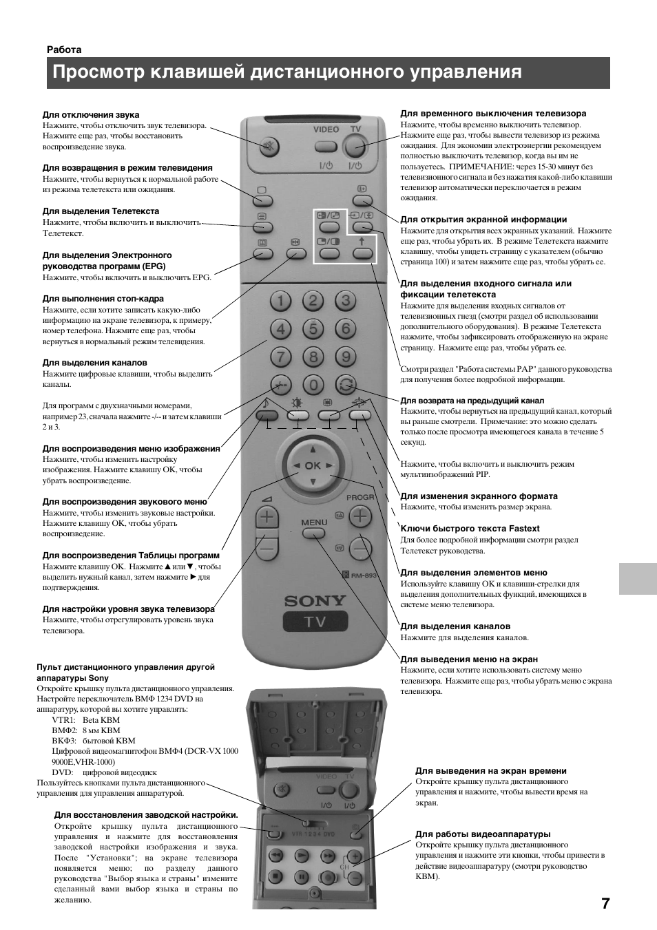 Просмотр клавишей дистанционного управления | Sony KV-34FQ75K User Manual | Page 141 / 160