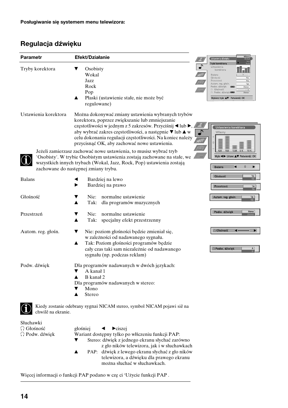 Regulacja dźwięku | Sony KV-34FQ75K User Manual | Page 44 / 160