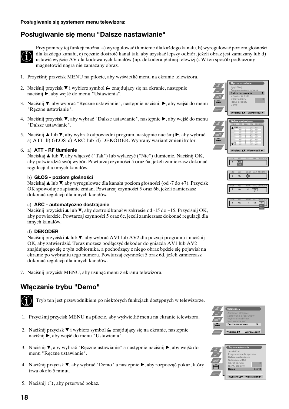 Posługiwanie się menu "dalsze nastawianie, Włączanie trybu "demo | Sony KV-34FQ75K User Manual | Page 48 / 160