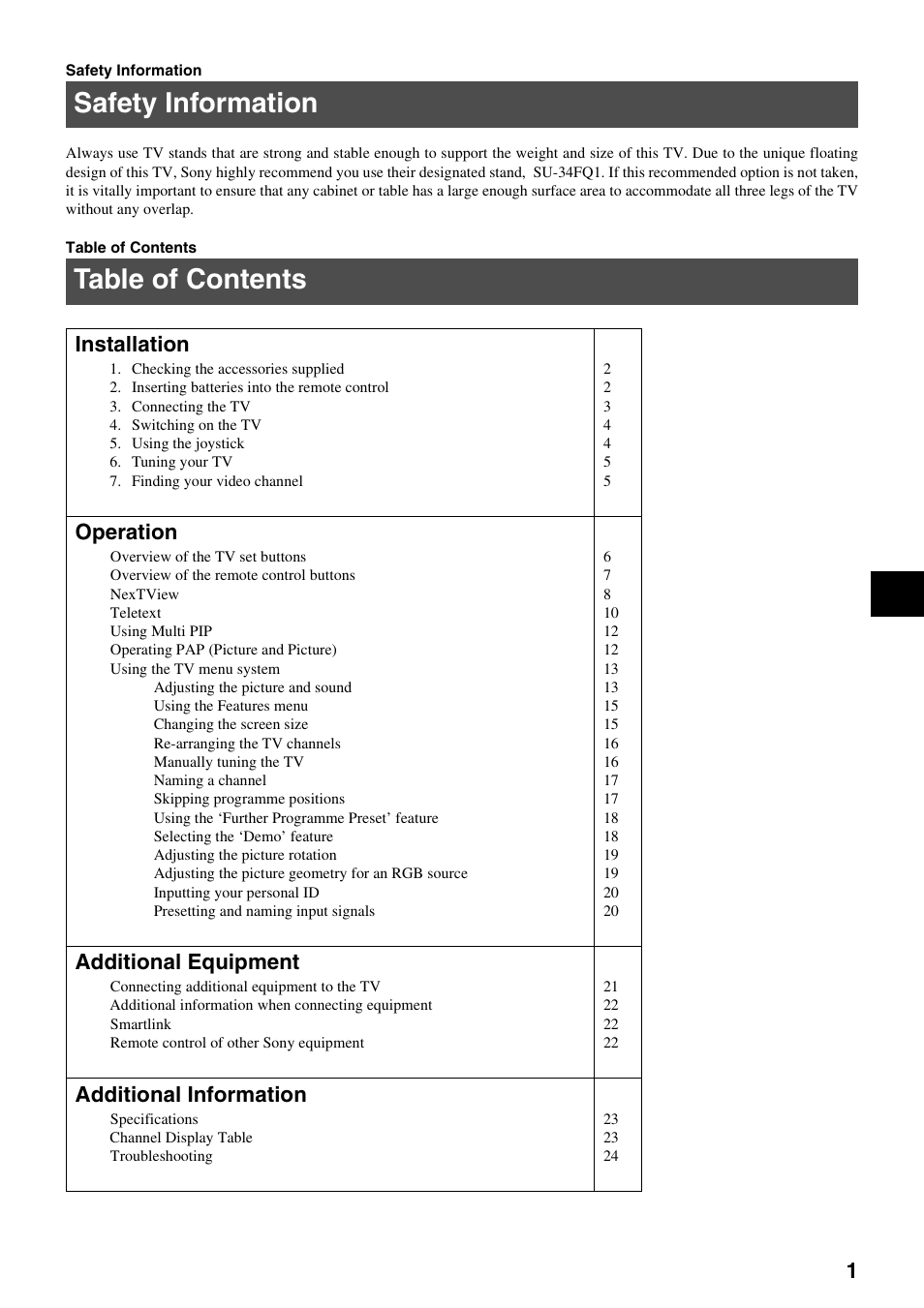 Sony KV-34FQ75K User Manual | Page 5 / 160