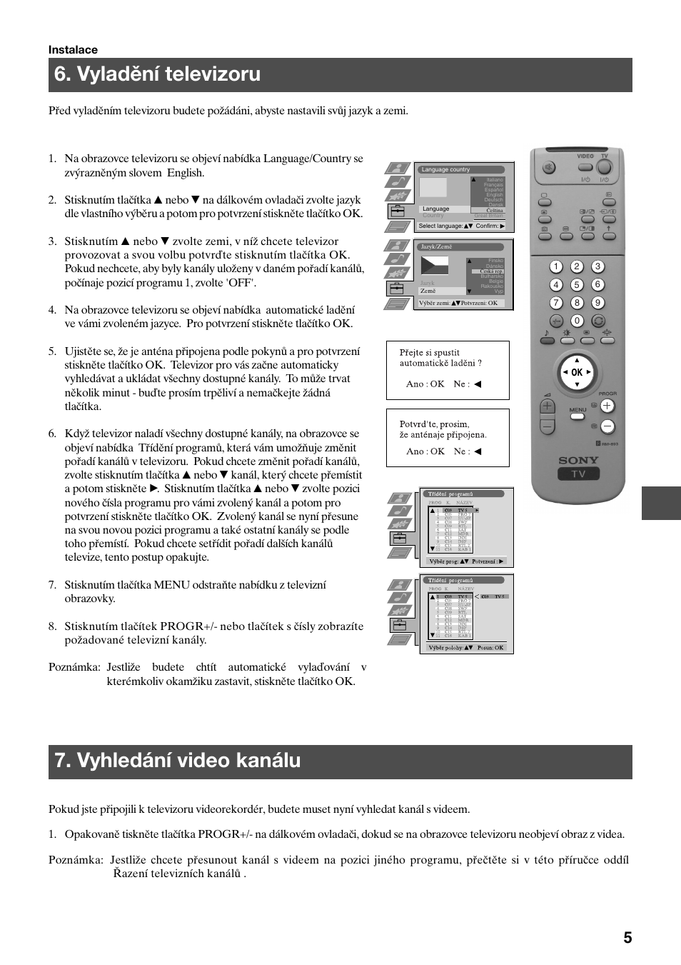 Vyladění televizoru, Vyhledání video kanálu | Sony KV-34FQ75K User Manual | Page 61 / 160