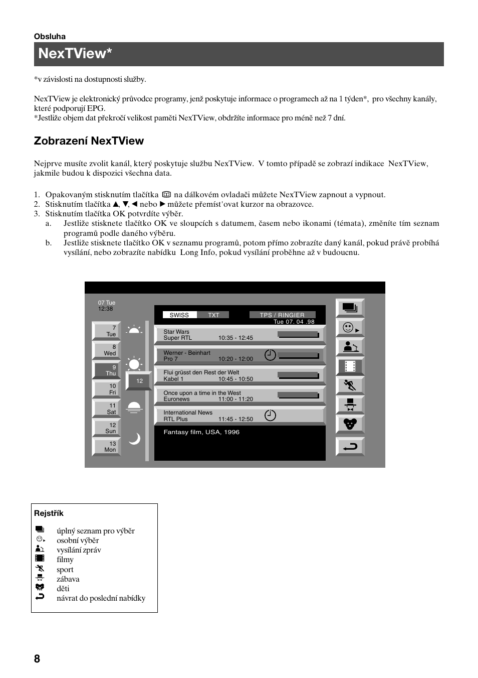 Nextview, Zobrazení nextview | Sony KV-34FQ75K User Manual | Page 64 / 160