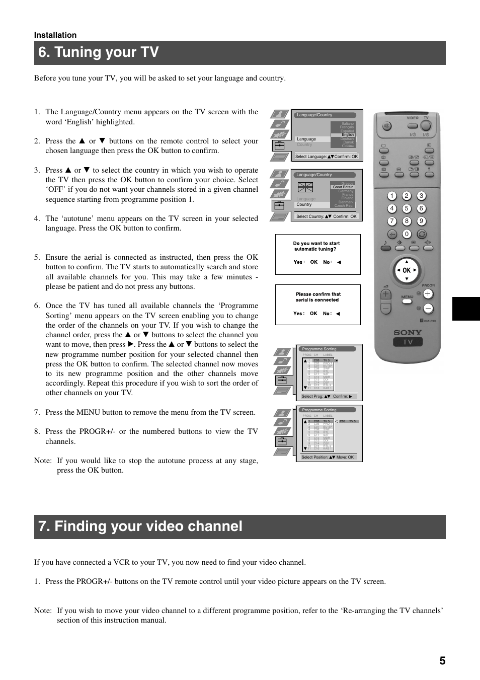 Tuning your tv, Finding your video channel | Sony KV-34FQ75K User Manual | Page 9 / 160
