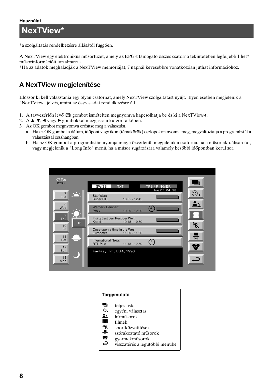 Nextview, A nextview megjelenítése | Sony KV-34FQ75K User Manual | Page 90 / 160