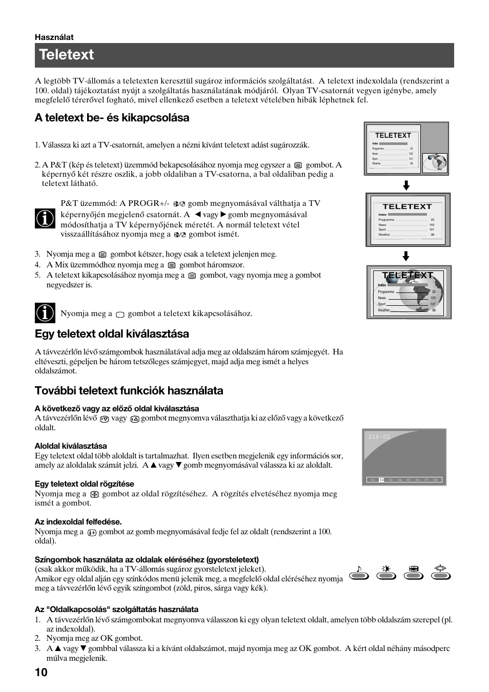 Teletext, A teletext be- és kikapcsolása, Egy teletext oldal kiválasztása | További teletext funkciók használata | Sony KV-34FQ75K User Manual | Page 92 / 160