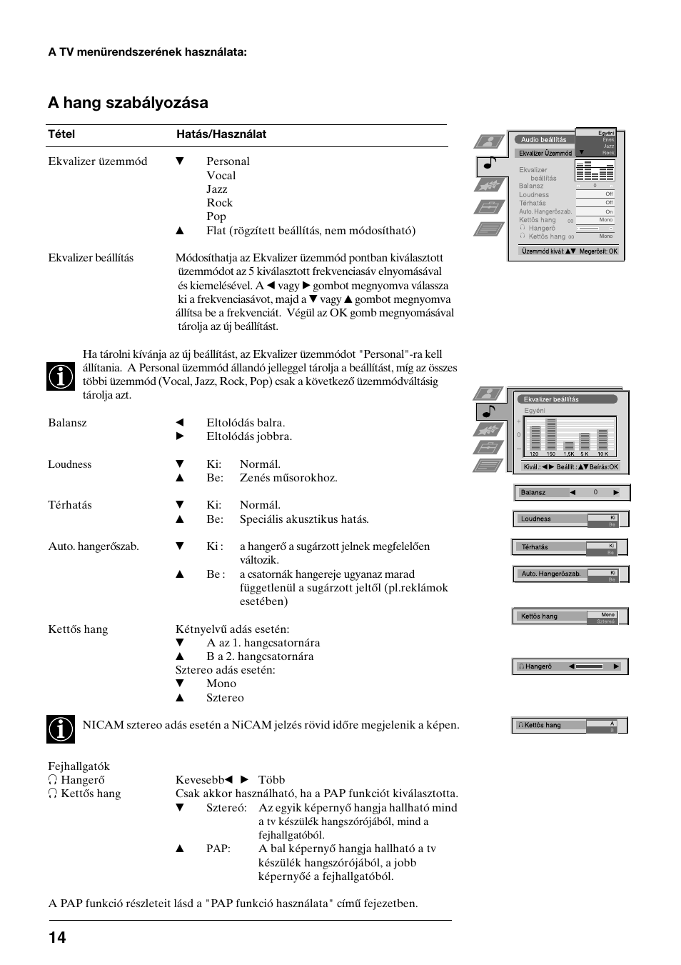 14 a hang szabályozása | Sony KV-34FQ75K User Manual | Page 96 / 160