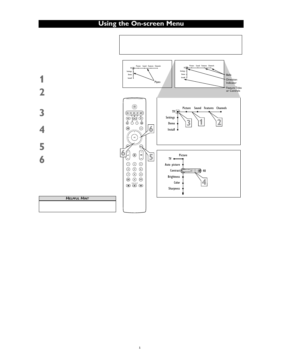 Using the on-screen menu | Philips 55PP9753/17 User Manual | Page 5 / 8