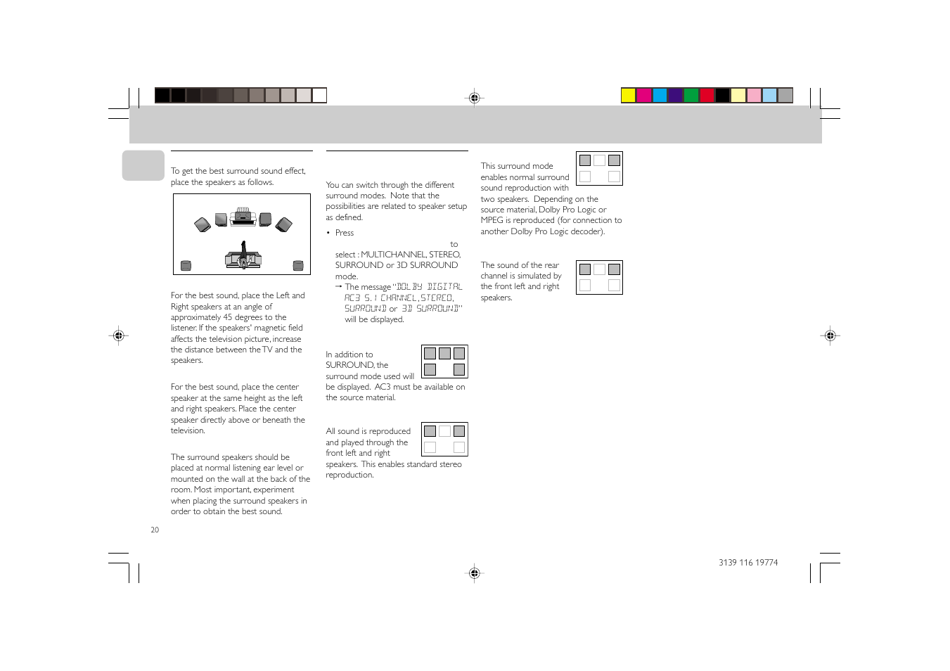 Dvd-video, Positioning the speakers, Switching surround control sound | English | Philips FW-D5D User Manual | Page 20 / 43