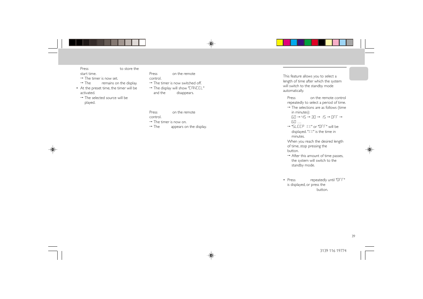Timer sleep timer | Philips FW-D5D User Manual | Page 39 / 43