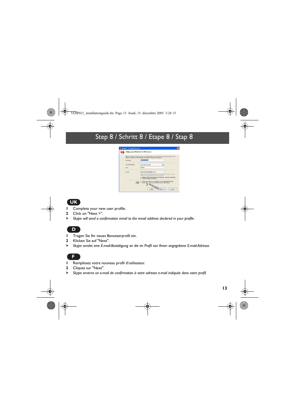 Step 8 / schritt 8 / etape 8 / stap 8 | Philips VOIP0211G User Manual | Page 15 / 44