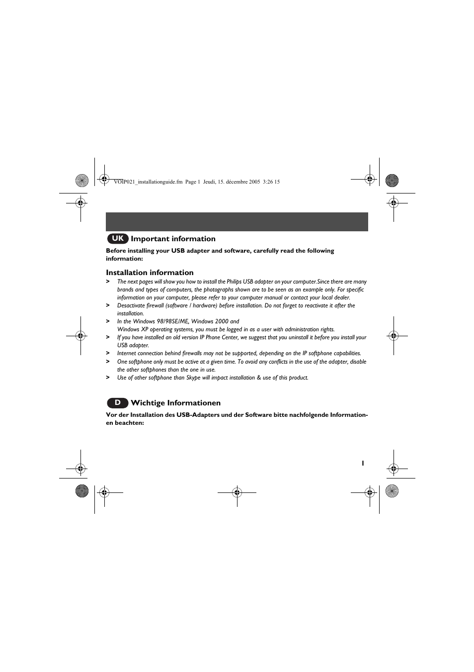 Philips VOIP0211G User Manual | Page 3 / 44