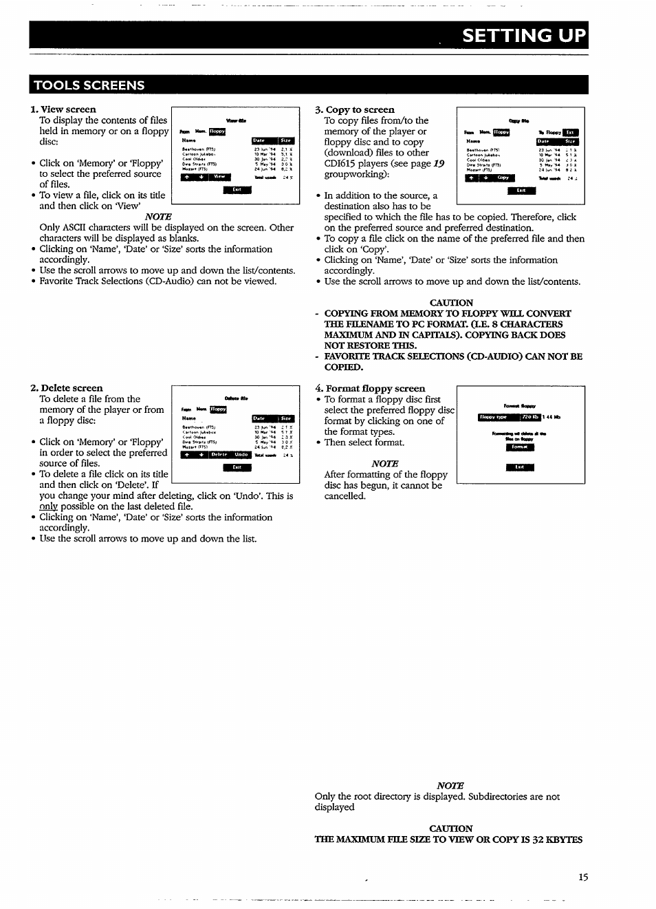 Setting up, Tools screens, Jsssl | Philips CDI 615 User Manual | Page 15 / 24